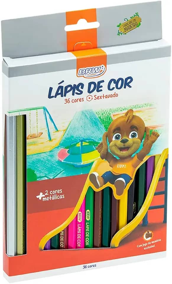 Lapis de Cor 36 Cores Madeira Sextavado, BRW