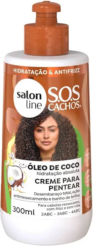 Salon Line, Creme de Pentear, S.O.S Cachos, Óleo de Coco, Vegano - Para Cabelos Ondulados, Cacheados e Crespos, 300 ml