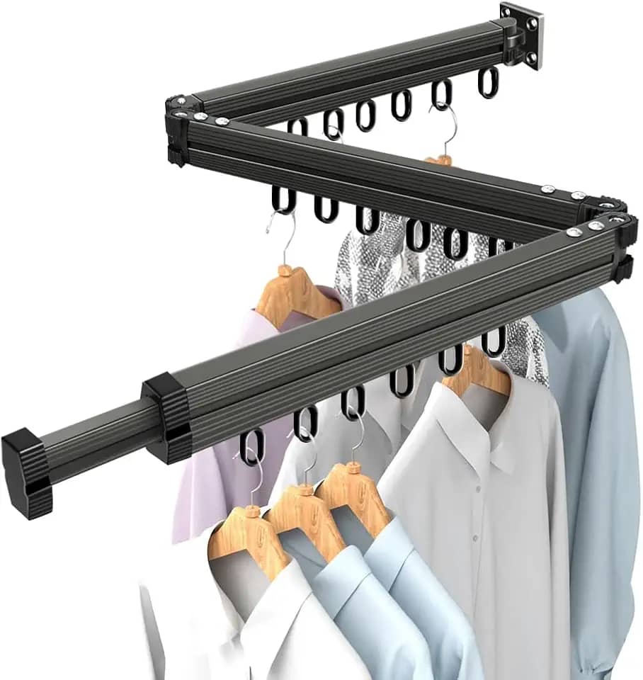 Varal Retratil de Parede, Dobra Tripla de Aluminio Varal Retratil Cabideiro, Dobravel de Aço Reforçado, Varal de Parede, Varal Retratil, Varal, Varal Magico