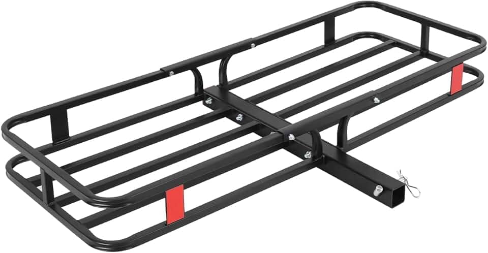 Transportador de carga de engate resistente de 226 kg para caminhões SUVs, rack de carga de aço não dobrável, revestido à prova de ferrugem para construção, acampamento - 133 x 19 x 6 polegadas, preto