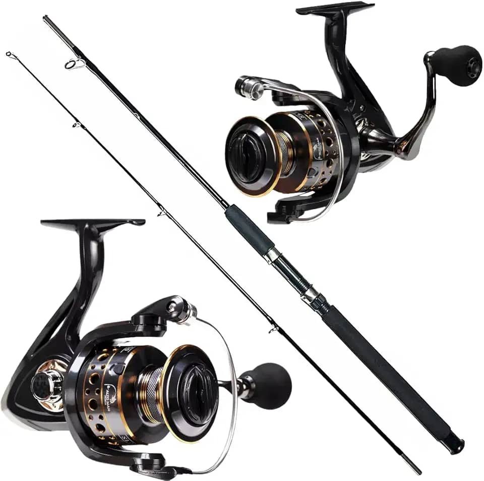 KIT DE PESCA PESADA MOLINETE 6000 15 ROLAMENTOS VARA MACIÇA 1.80M 40LB - 2 PARTES