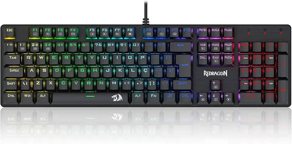 Teclado Mecânico Gamer Redragon Sindri Rainbow USB Switch Marrom