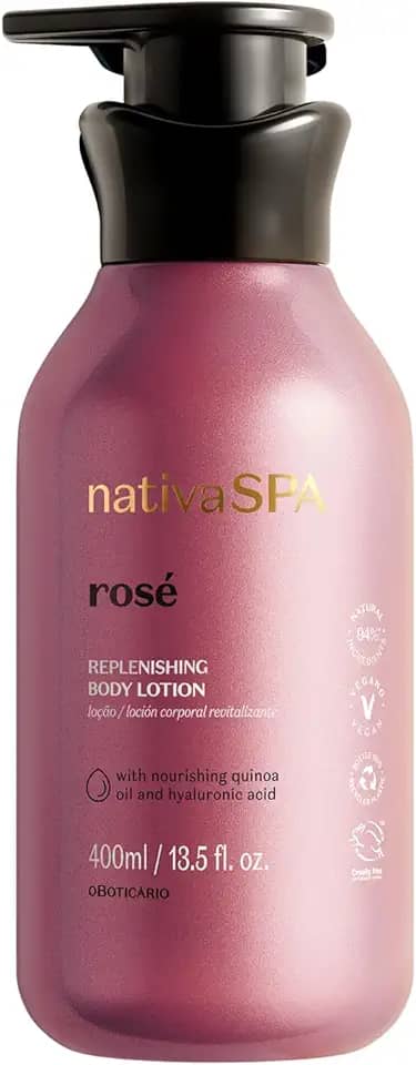 Loção corporal Nativa SPA Rosé por O Boticario, hidratante perfumado para a pele com extrato de quinoa purificado, 400 ml