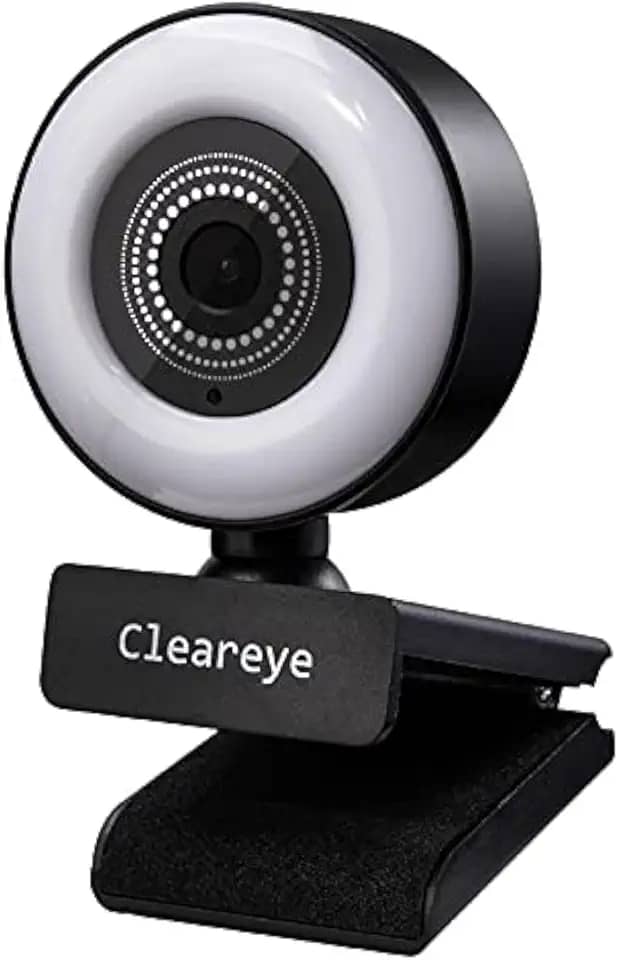 Webcam de streaming 1080p 60FPS com luz de anel, foco automático rápido, câmera web Cleareye USB 1080P 2021, microfone estéreo duplo, para reuniões de zoom, equipes Skype