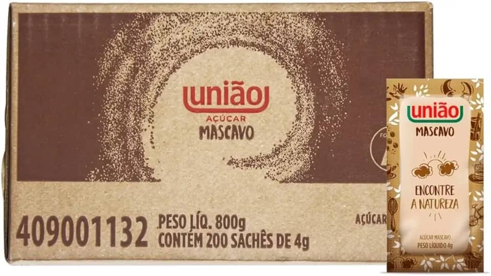 Açúcar Mascavo Sache União Caixa Com 200 Unidades De 4g