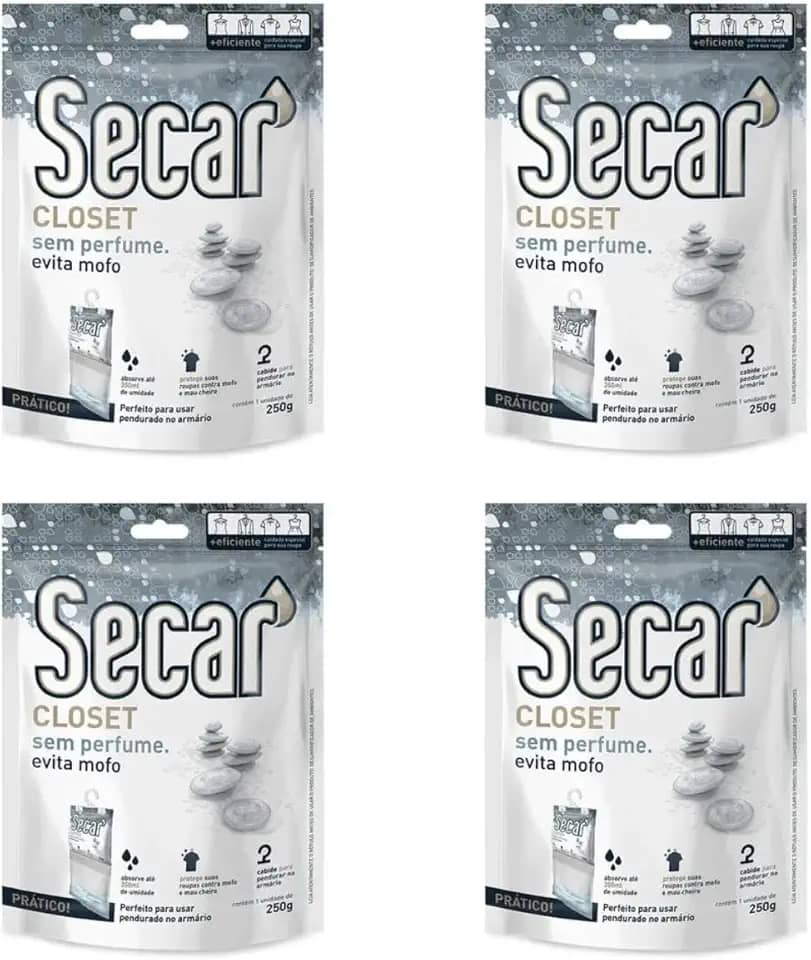 Kit 4 Unid Evita Mofo Desumidificador Anti Mofo Closet Pendurável 250g Sem Perfume