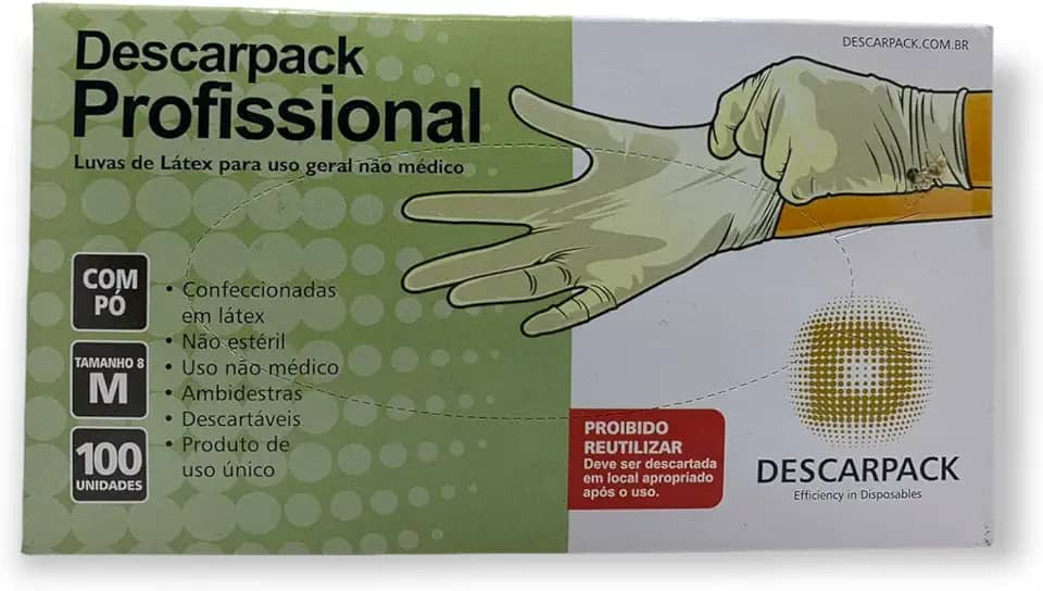 100 Luva Látex Com Pó Descarpack Profissional M Luvas