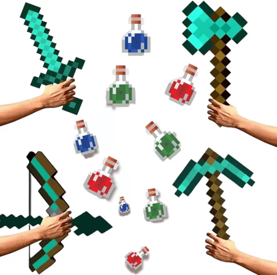 Kit 12 ferramentas pixel espada picareta arco e machado