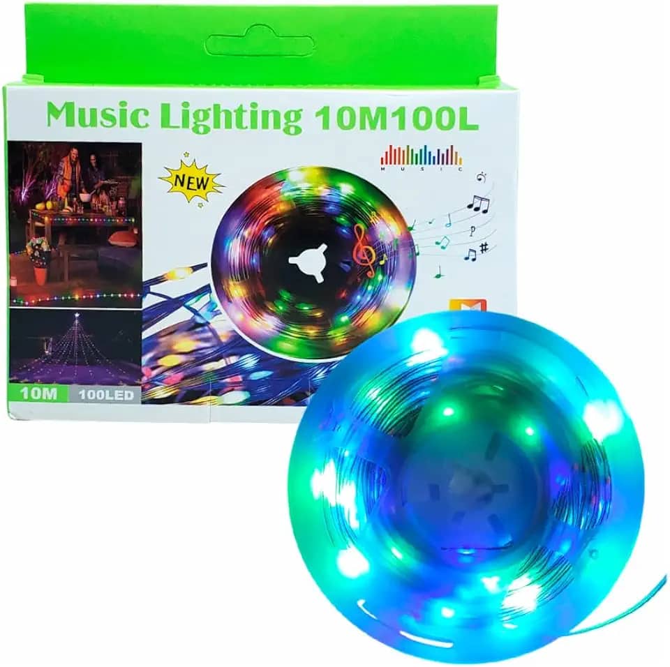 Cordão Pisca LED Musical Natalino 10 M com Controle – Luzes que Dançam ao Ritmo das Canções de Natal