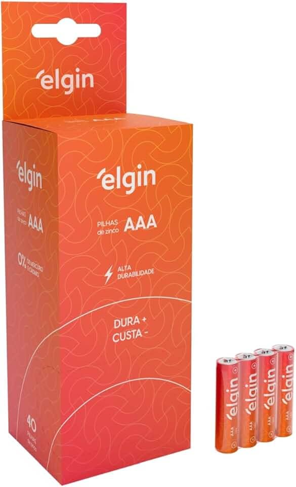 Caixa de Pilha AAA com 40 unidades Elgin Palito - Tubo, Zinco