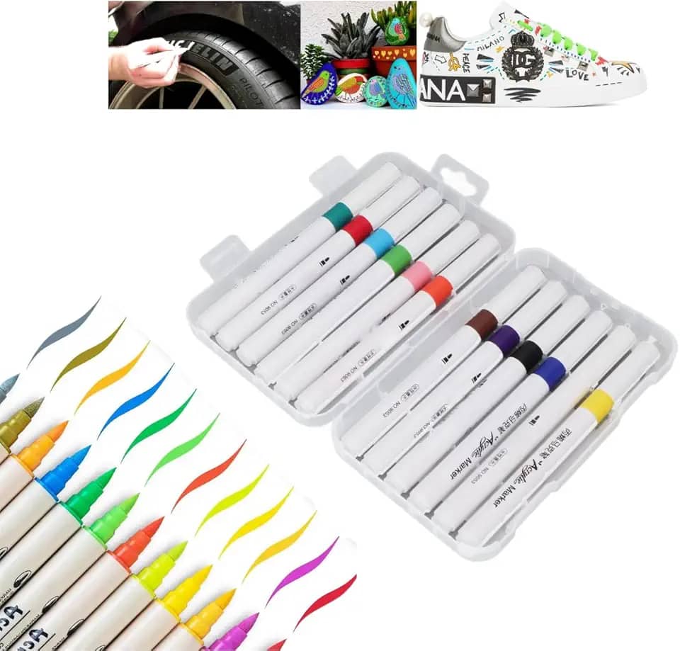 Kit 12 Canetas Acrílicas para Pintura – Marcadores Multicoloridos de Tinta Permanente para Madeira, Tela, Pedra, Vidro, Cerâmica, Tecido, Plástico e Artesanato Ideal para Desenhos Artísticos