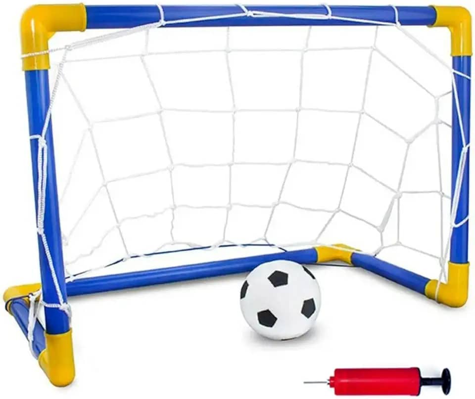 Kit Trave de Gol Infantil com Bola de Futebol Inflável e Bomba Portátil