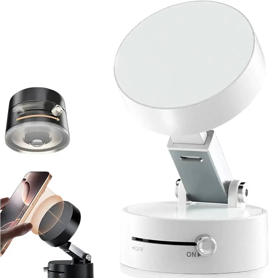 Suporte magnético portátil dobrável para celular, sucção a vácuo ajustável, suporte magnético de dupla face para carro/espelho/academia-IT (Branco)