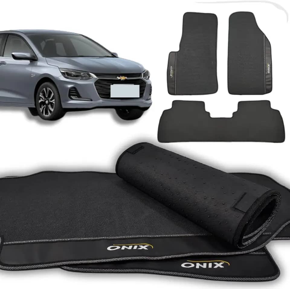 Tapetes Automotivos para Onix Plus 2020 2021 2022 2023 2024 2025 2026 - Jogo Com 3 Peças Capacho Vinilico Antiderrapante Impermeavél