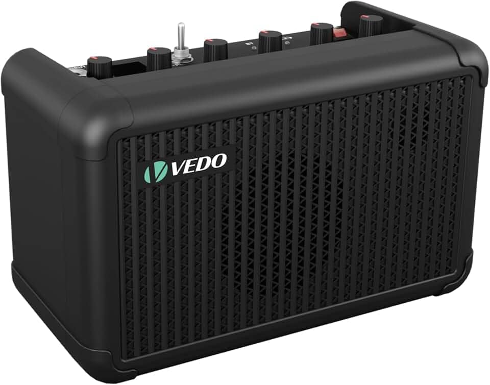 ANVAR VEDO-Mini Amplificador para Guitarra/Baixo 15W Portátil Bluetooth, 6 Efeitos Multi-Pedal (Delay Reverb Echo Flanger), Sintonizador de Alta Precisão e Bateria 2200mAh Ideal para Músicos Movimento