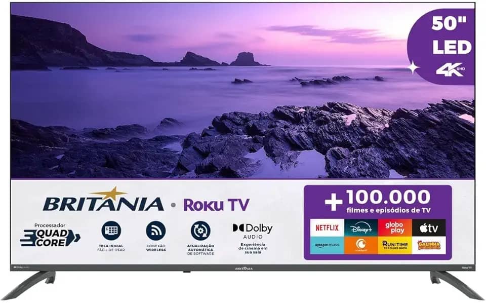 TV Smart TV 50' Britânia Roku TV LED Dolby Audio BTV50VA4REGB