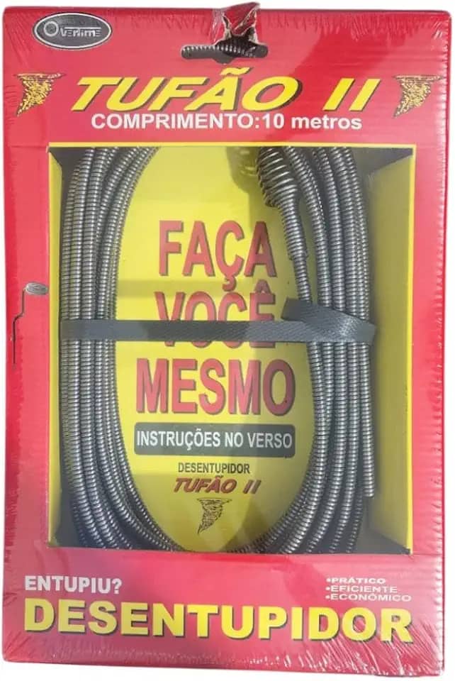 DESENTUPIDOR DE CANOS TUFÃO PROFISSIONAL COM MOLA ROTATIVA 10M PIAS, VASO SANITÁRIO E CALHAS
