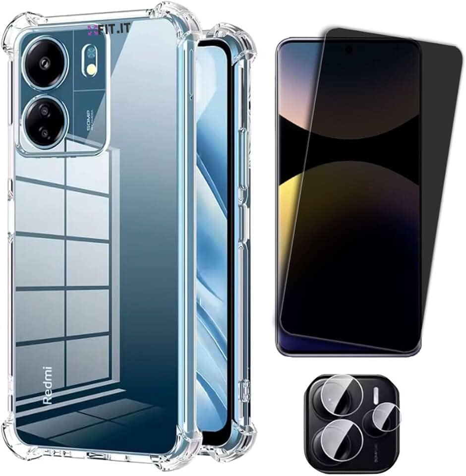 CORONITAS Capa Capinha Tpu Anti Impactos para Xiaomi Redmi Note 14, Película 5D Privacidade, Película Lente Câmera, Proteção contra Quedas, Case Transparente Slim