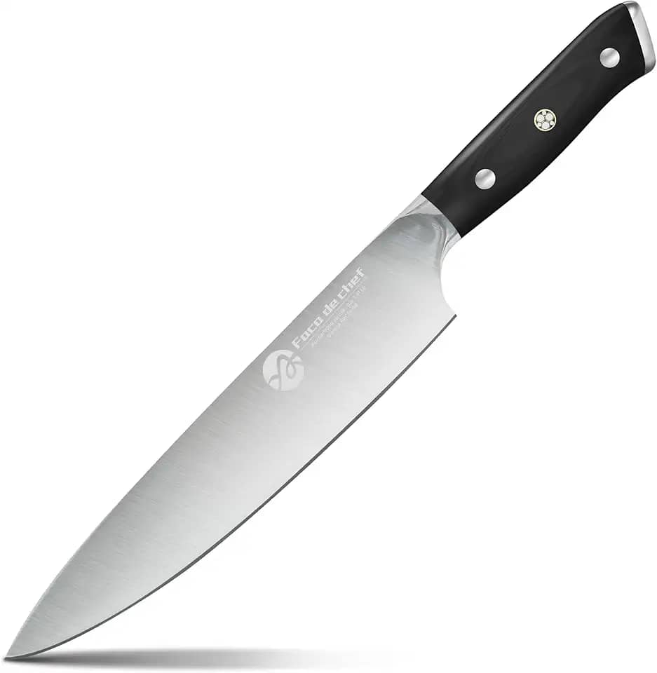 Faca Do Chef De 8'' Polegadas Com Cabo Ergonômico, Faca De Cozinha Forjada Em Aço Com Alto Teor De Carbono, Preta