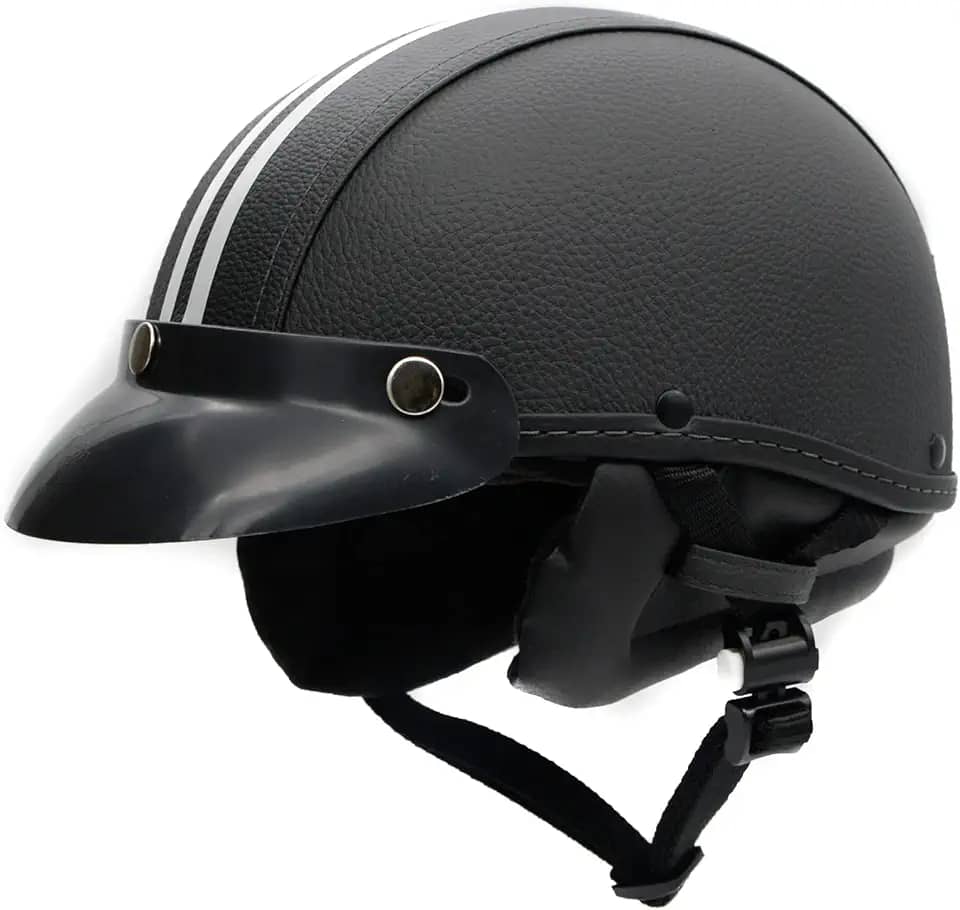 Capacete Coquinho Retrô BR101 Couro Sintético Com Pala - Meio Capacete Vintage Premium para Bike Elétrica, Scooter, Patinete e Skate