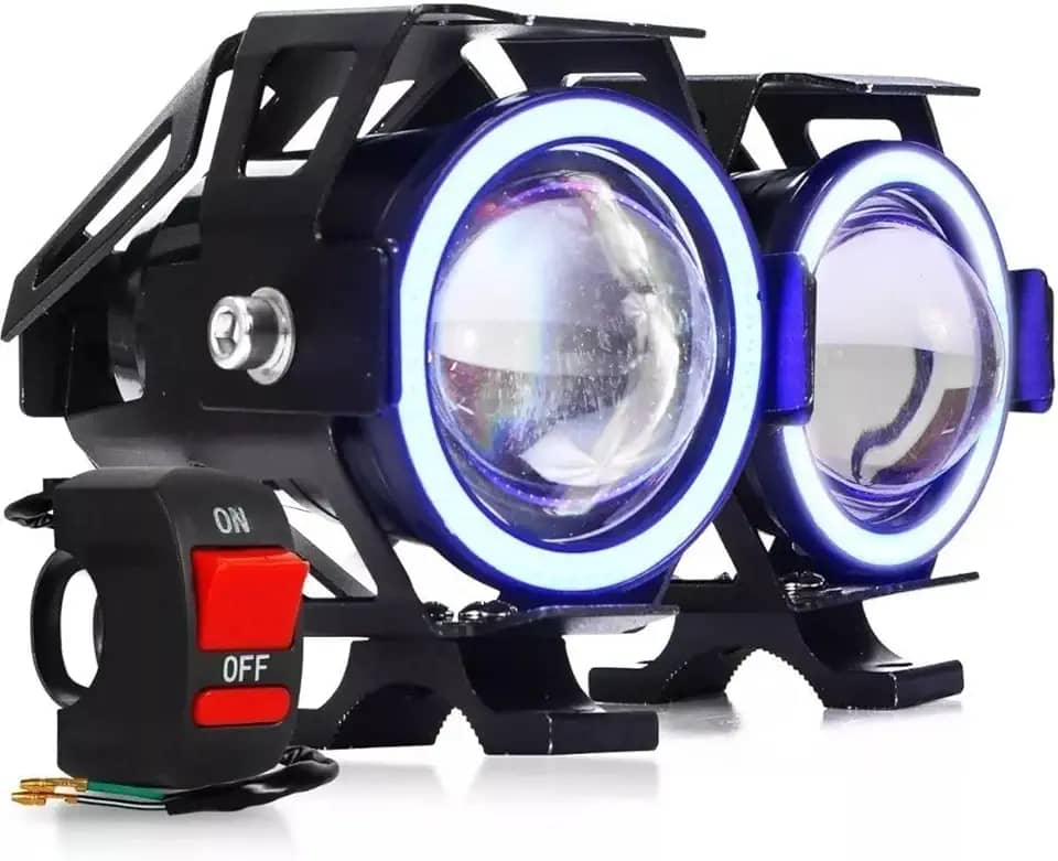 Par Farol De Milha Led Auxiliar U11 30w Angel Eyes Projetor 12v para Moto e Neblina com Botão Liga/Desliga (BRANCO)