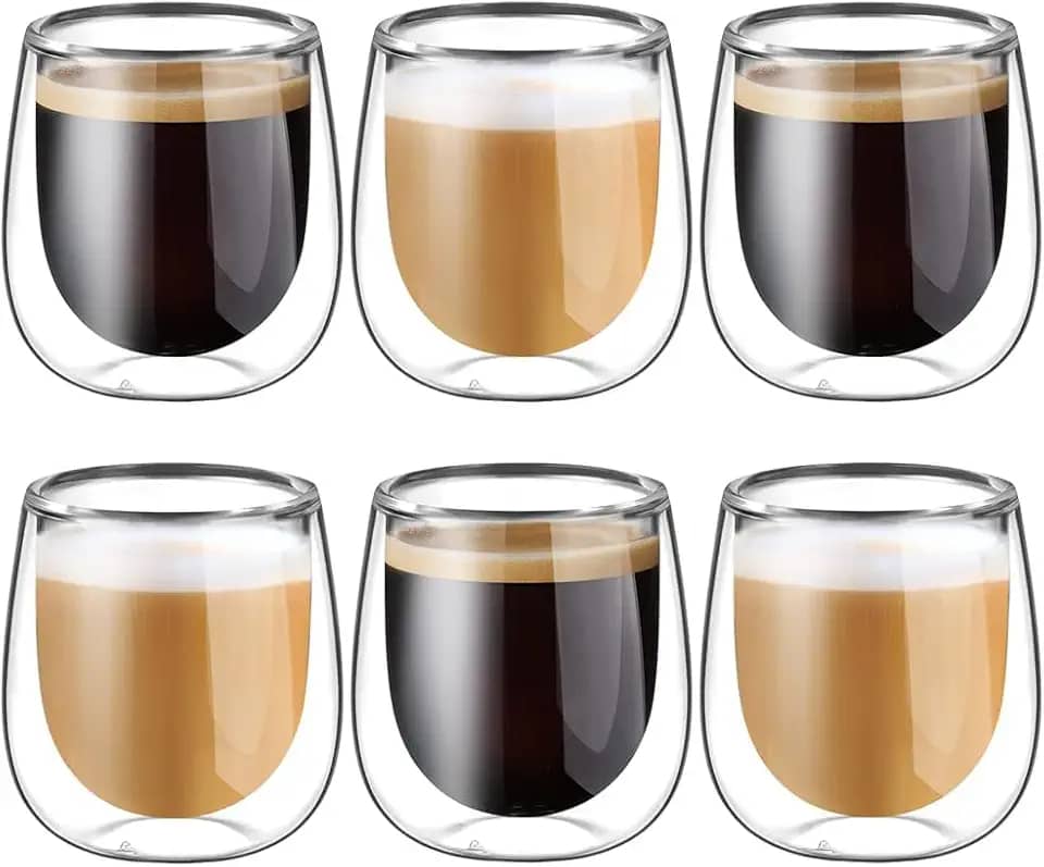 glastal Conjunto de 6 xícaras de café expresso, copos de café de parede dupla de 113 g, copos de café de vidro transparente com isolamento térmico de vidro borossilicato