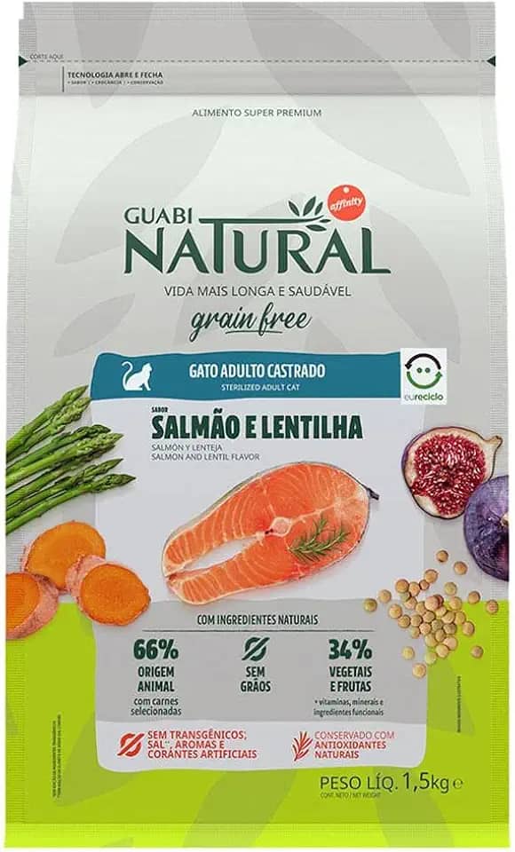 Guabi Natural Ração Grain Free Gatos Castrados Salmão E Lentilha 1 5Kg