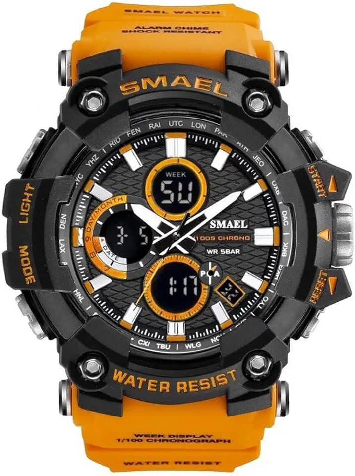 Relógio de Pulso Masculino Marca de luxo Smael choque 1802d à prova d´água (Laranja)