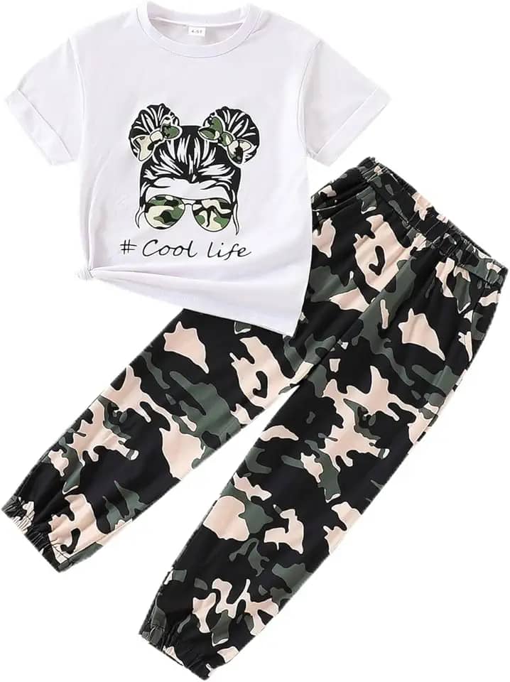 Conjunto de 2 peças de roupas infantis com letras e letras + calça com bolso com aba, conjunto de roupas para primavera e verão