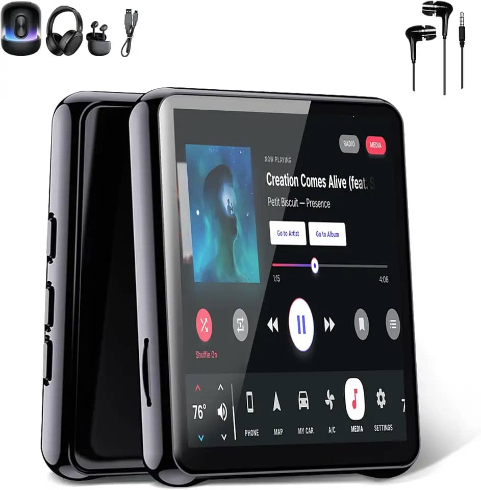 MP3 Player 2.4" Touchscreen, Bluetooth 5.0 Bidirecional, Hi-Fi, Design Premium, Bateria 450mAh - Prateado