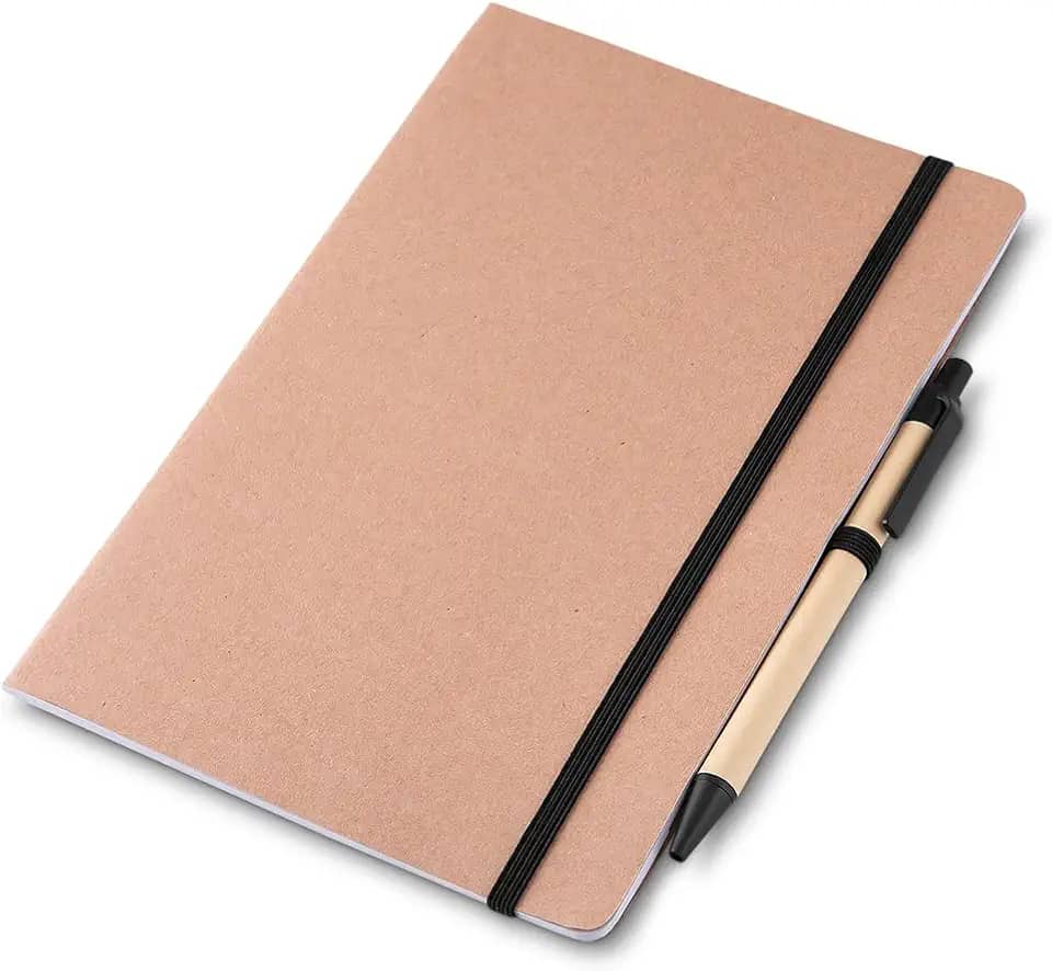 Kit Com Caderno Kraft 30Fls E Caneta Ecológica (Preto)