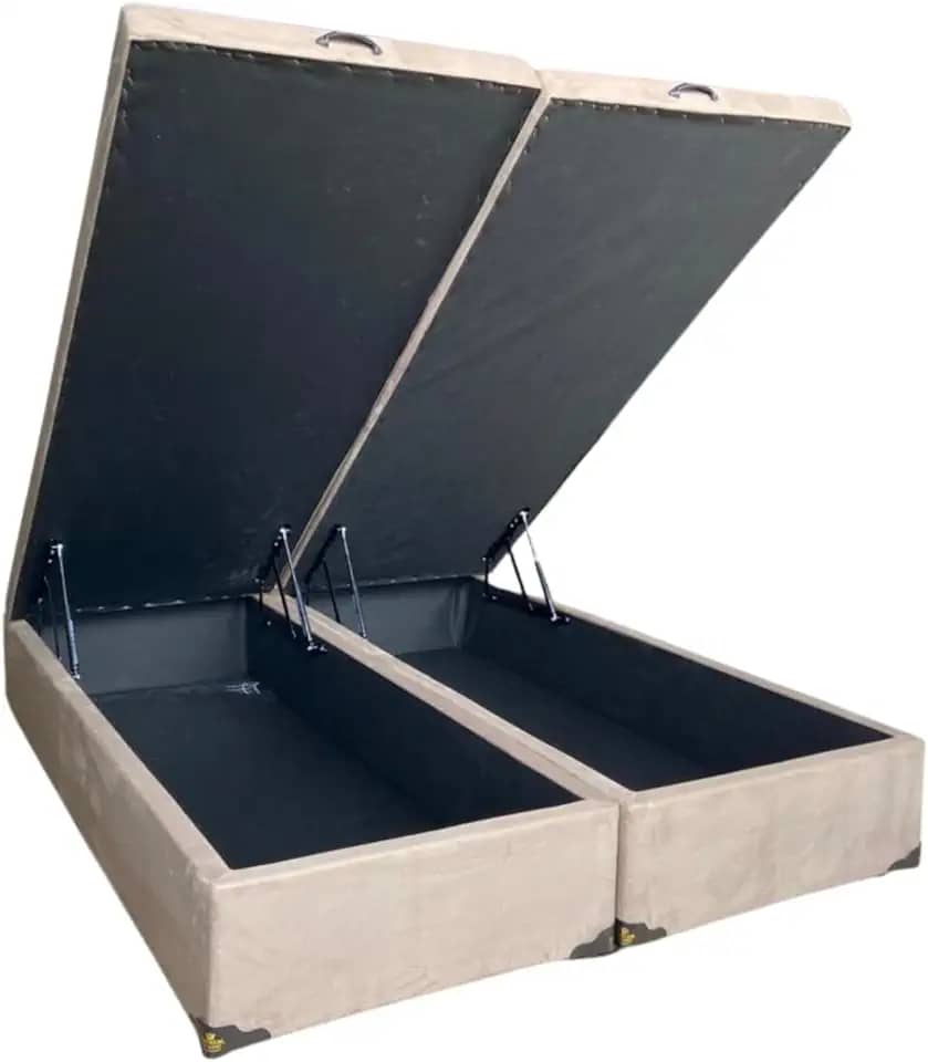 Cama Box Baú Queen Bipartido Suede Bege Com Pistão A Gás - Imperium do Sono