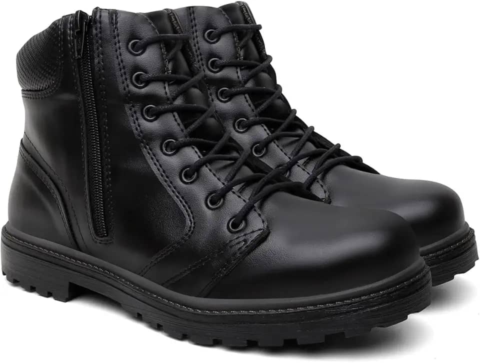 Coturno Masculino Cano Médio com Zíper Lateral Bota Estilo Militar Antiderrapante e Confortável para Uso Diário e Trilhas