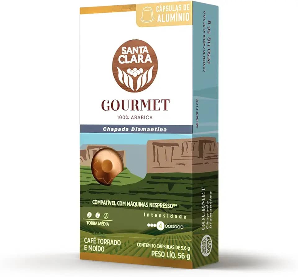 Café em Cápsula Torrado e Moído Chapada Diamantina Santa Clara Gourmet Caixa 56g 10 Unidades