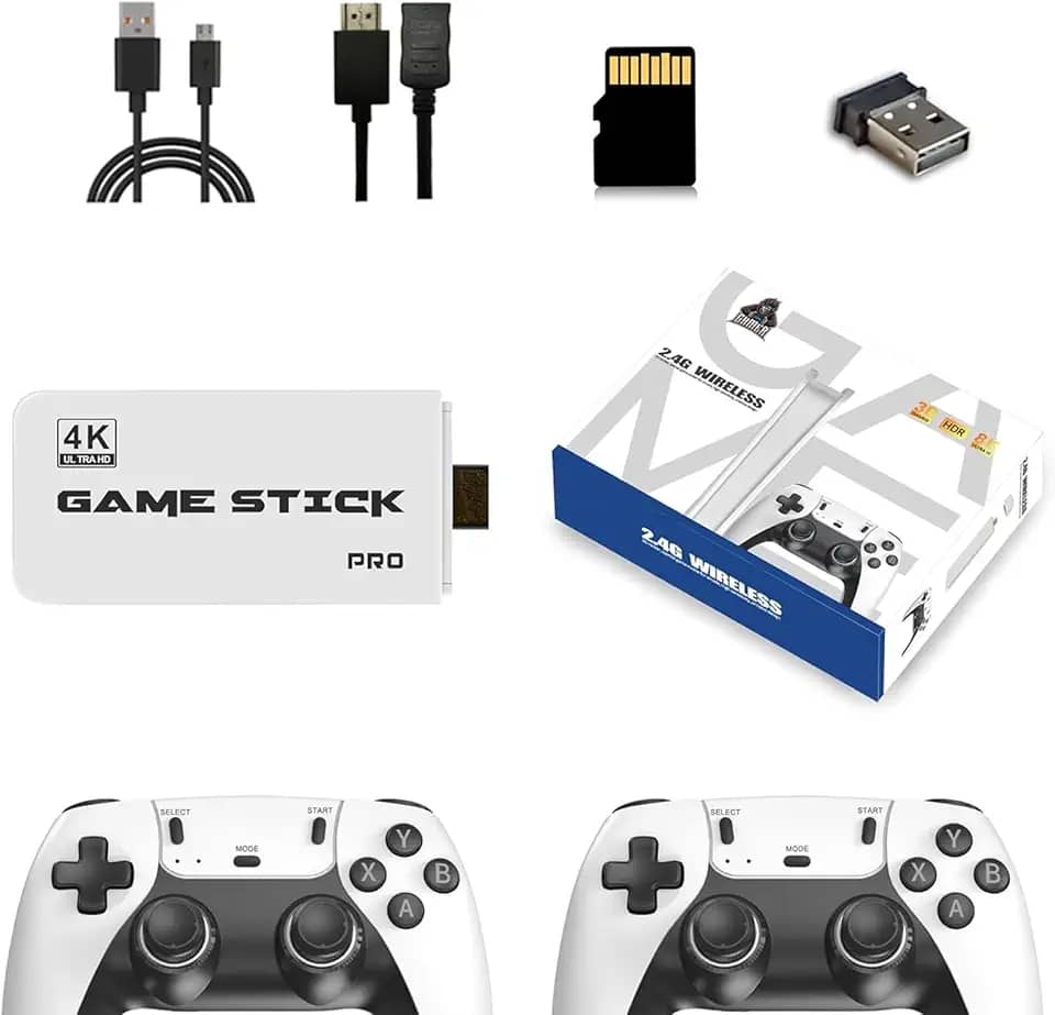 Retro Game Stick ,4k Hdmi Output 2.4ghz Wireless Tv Retro Gaming Console, Plug and Play Video Games with 20,000+ Games and 9 Built-in Emulators (White).