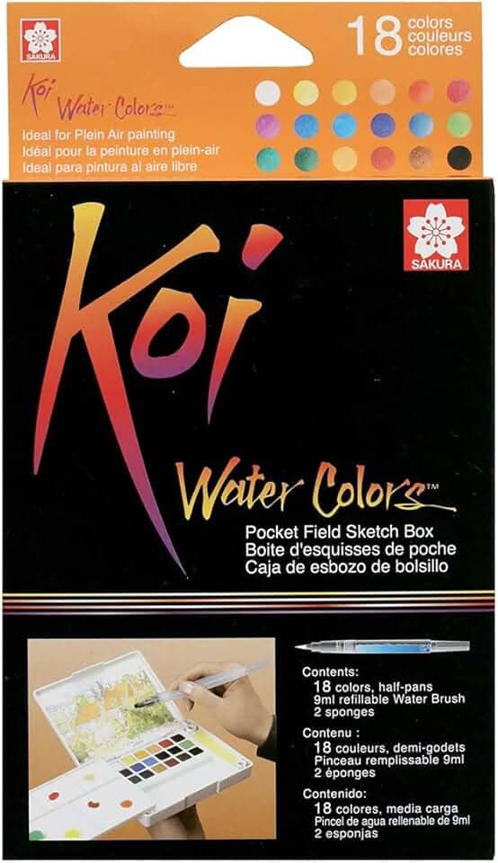 CONJ DE AQUARELA ARTISTICO KOI WATER COLORS - 18 CORES - USO PROFISSIONAL