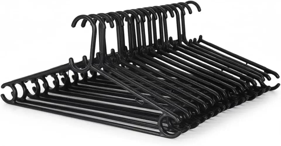 Kit 30 Cabides Antideslizantes Reforçados (Preto) Multiuso | Porta-Gravata, Cinto e Ganchos | Para Camisas, Camisetas, Calças, Vestidos, Casacos, Saias e Ternos | Organização de Guarda-Roupas