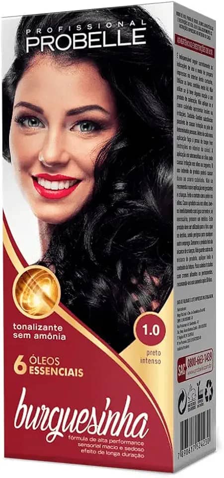 Kit Coloração Tonalizante Sem Amônia Burguesinha 1.0 Preto Intenso 50g