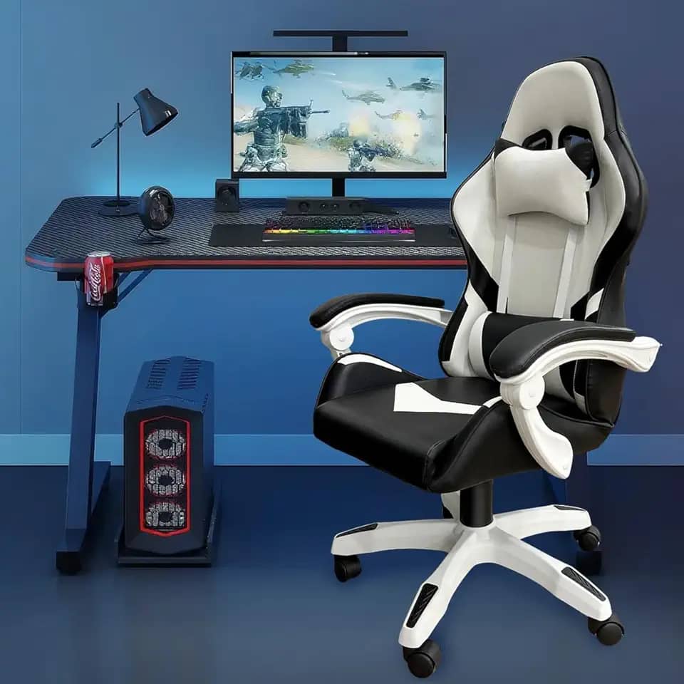 Cadeira Gamer Ergonômica com Ajuste de Altura, Apoio para Cabeça, Reclinação 90°-150° e Rodas 360° - Suporta até 200KG