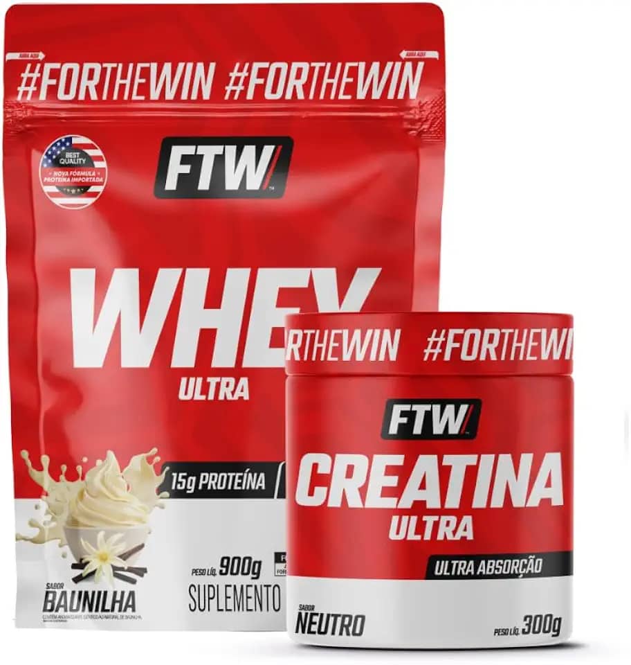 FTW Kit Whey Ultra Protein 900g Refil Sabor Baunilha + Creatina Ultra 300g Monohidratada em Pó Sabor Neutro