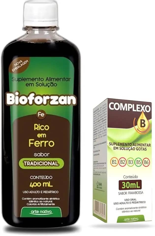Kit Bioforzan 400ml Sabores Suplemento De Ferro Anemia + Complexo B 30ml Gotas - Arte