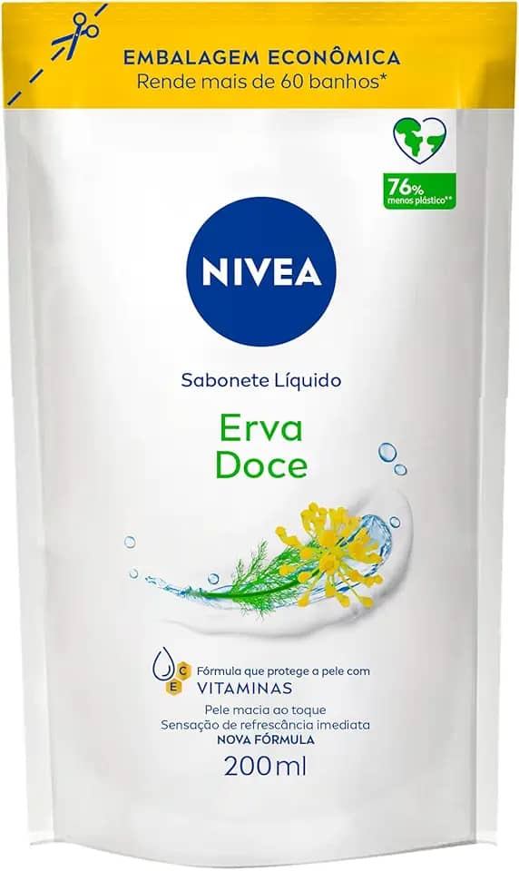 NIVEA Sabonete Líquido Refil Erva Doce 200ml - Fragrância refrescante de erva-doce, sensação de pele macia e hidratada