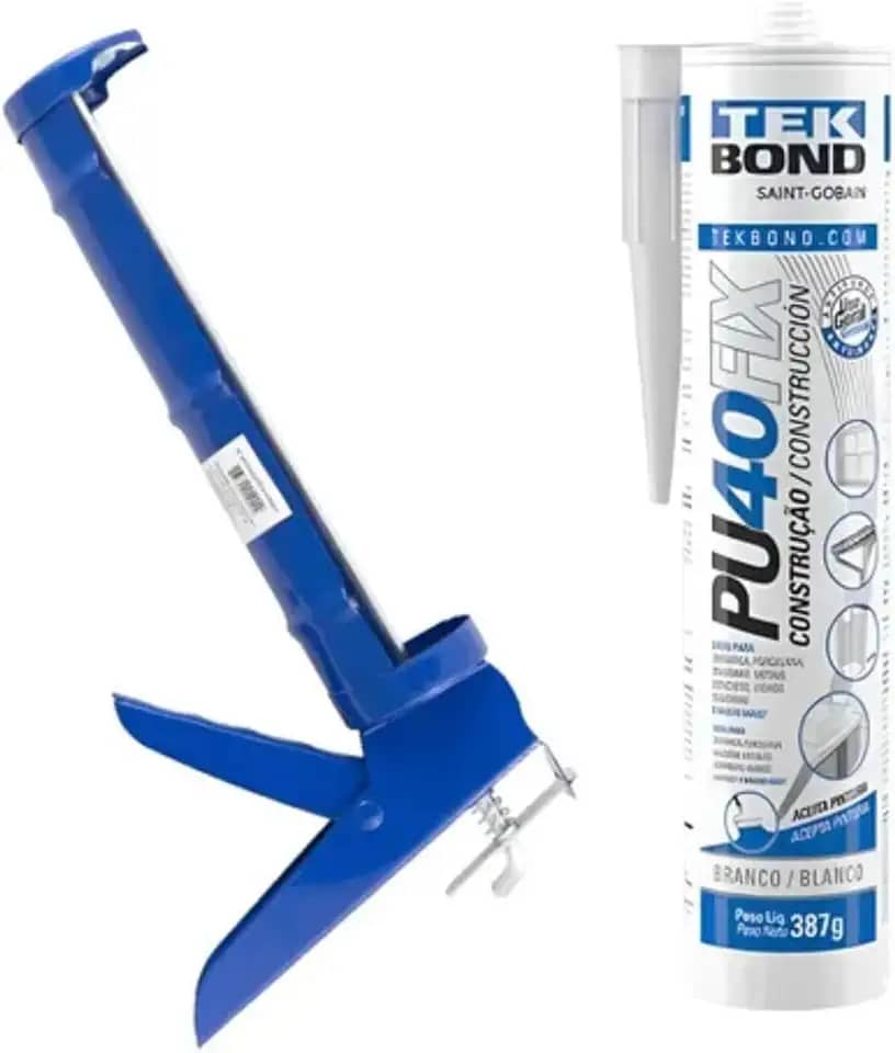 Kit Pistola Bomba Aplicadora Silicone Eda 3Ei E Adesivo Pu40fix Branco Cartucho Tek Bond Vedação Proteção