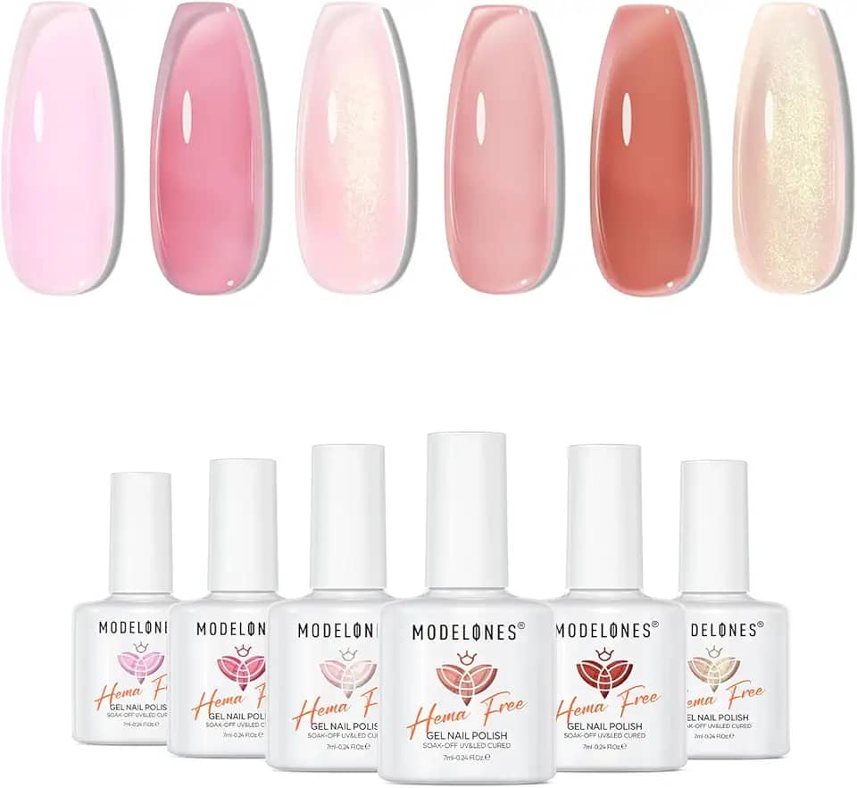 modelones Esmalte de gel 6 cores sem hemas, transparente, gelatina, rosa leitoso, rosa, neutro, nude, esmalte de gel de imersão para unhas francesas, manicure, faça você mesmo, presente de salão de