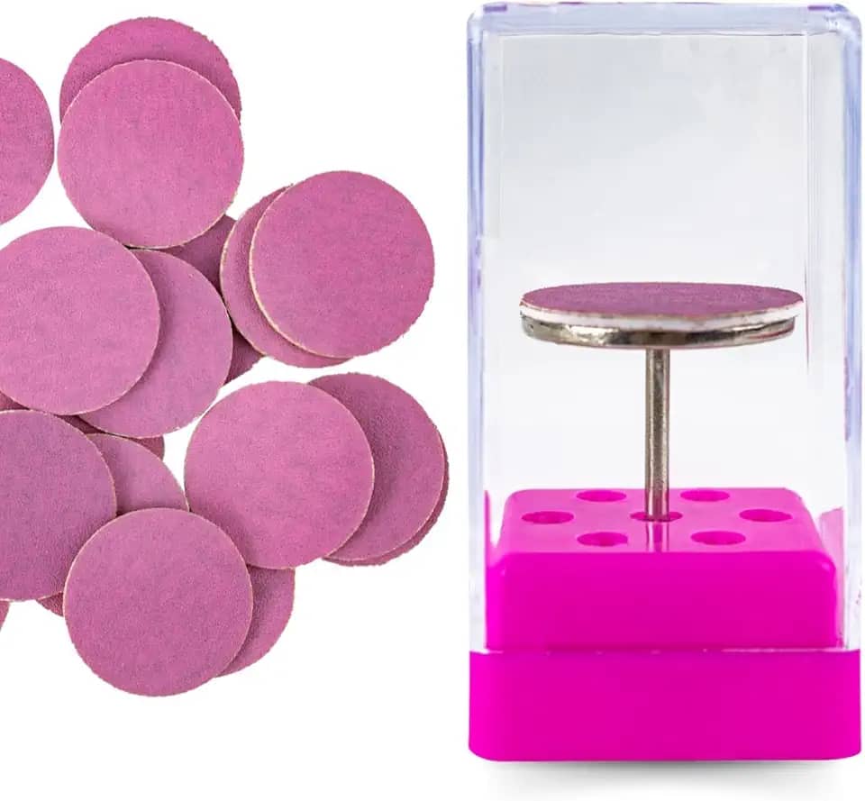 Kit Broca Disco + 15 Refil Lixa 80/120/180 + Suporte Unhas