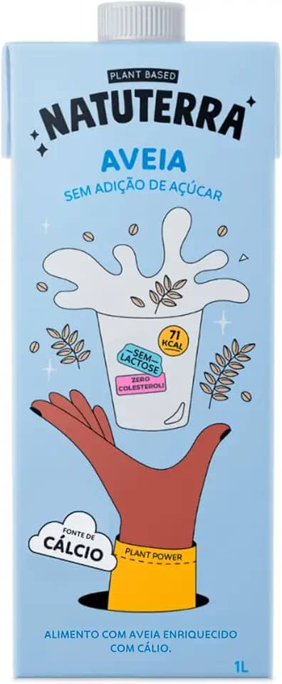 Leite de Aveia Natuterra 1L | Bebida Vegetal de Aveia Plant Based Sem Adição de Açúcar | Bebida sem lactose, colesterol e soja, fonte de cálcio | Perfeito para café, smoothies e criações culinárias