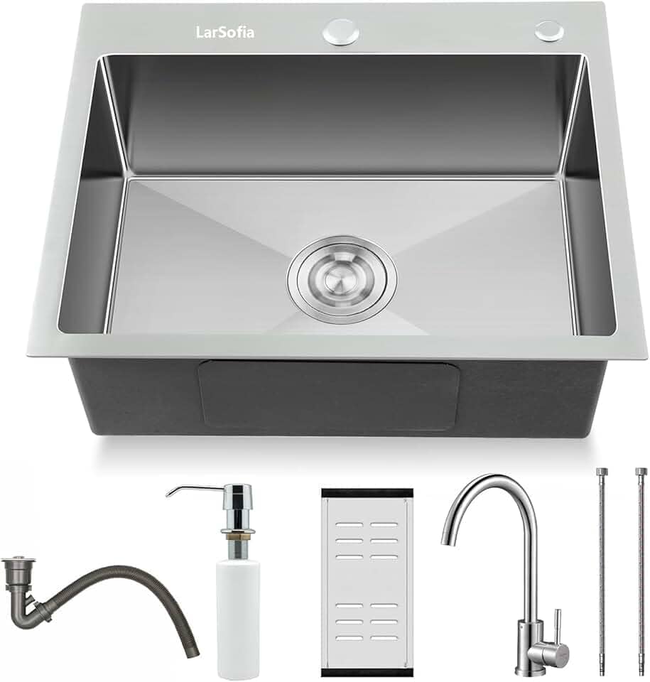 Cuba Inox Cozinha Luxo Aço Inox 304 com Acessórios, Kit Pia de Cozinha Quadrada com Torneira 60x45cm, Cuba de Inox Escovado Completa