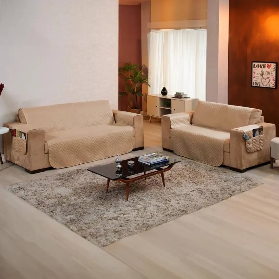 Kit Protetor de sofá 2 e 3 Lugares Tecido Macio com Elástico – Ideal para Casas com Pets e Crianças, Fácil de Lavar e Colocar, Custo-Benefício Incrível – FV Enxovais (Avelã, Kit 2 e 3 Lugares)