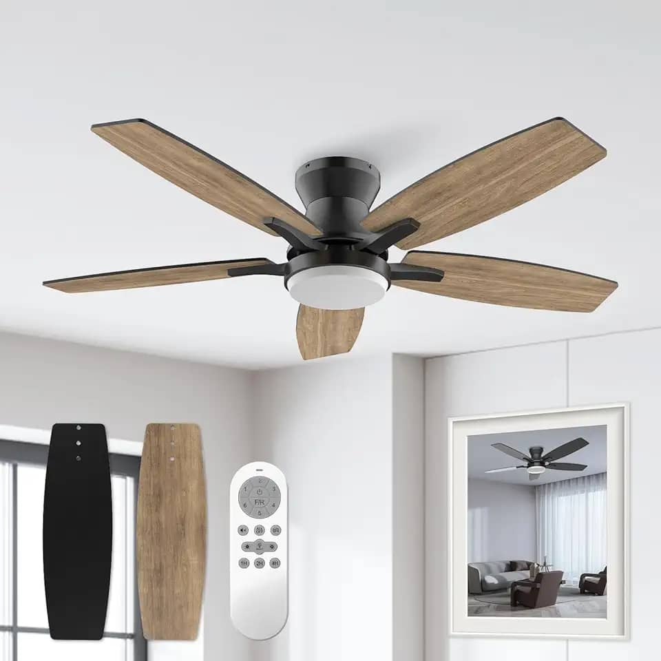 Ventilador de Teto Economizador de Energia 106,7 cm, Ventilador de Teto com Luz LED e Controle Remoto, Motor DC Reversível, 6 Velocidades, Bivolt 110-220V