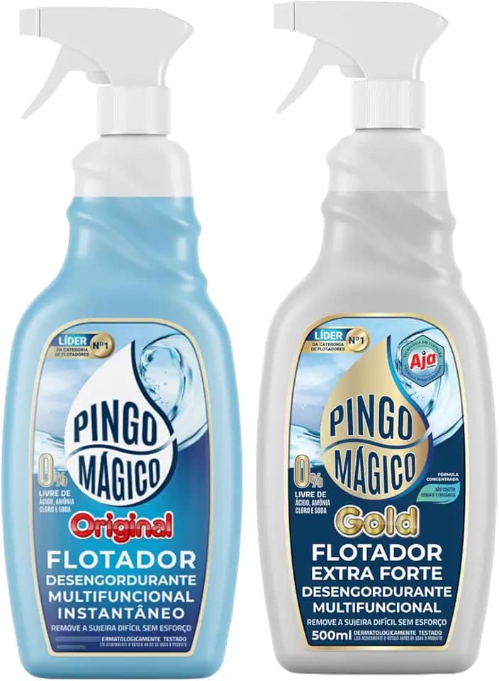 Kit Pingo Mágico Gold Flotador Extra Forte Desengordurante Multifuncional + Pingo Mágico Original Flotador Desengordurante Multifuncional, para Cozinha, Banheiro, Azulejos e Tapetes